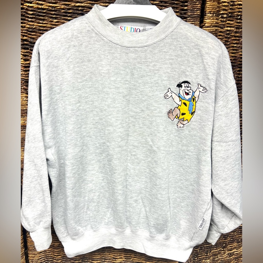Studio Grafix-Gray Crewneck Sweater w/Embroidered Flintstones Design- Medium